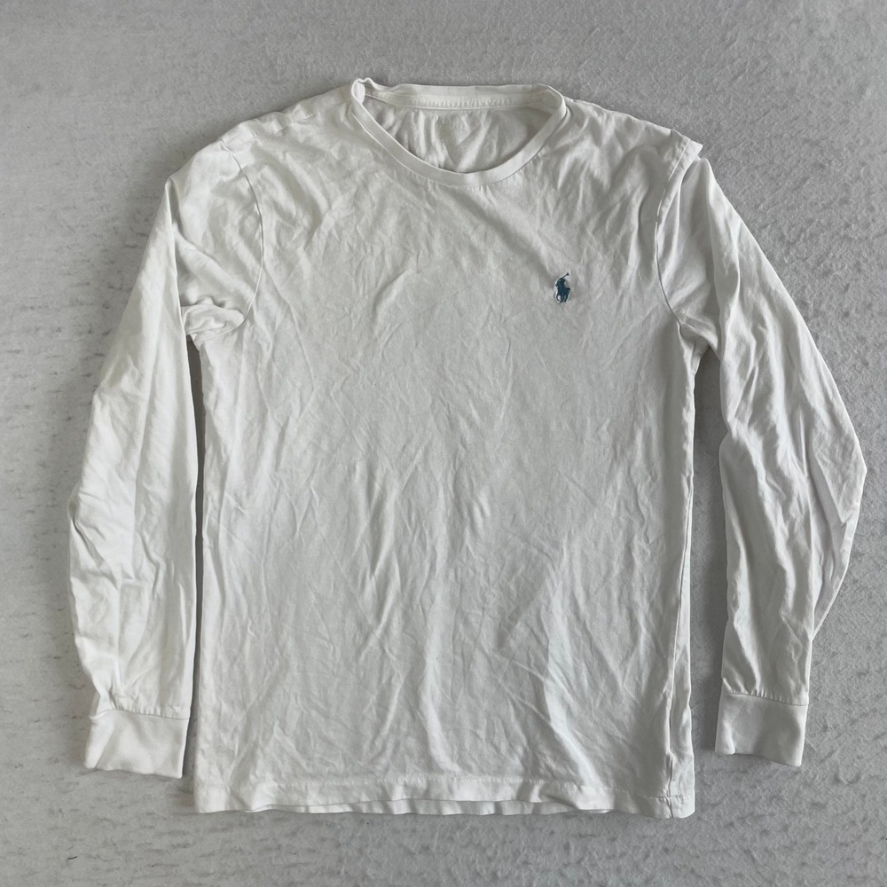 Polo Ralph Lauren Long Sleeve T-Shirt Medium White Crew Neck Pony Logo Cotton